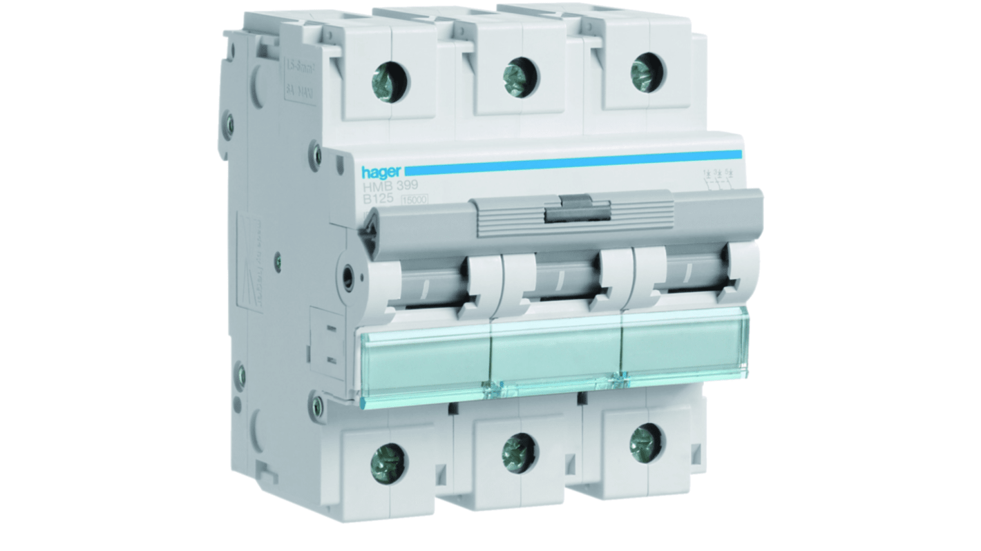 Hager HMB MCB, 3P, 125A, 400V AC, 15 Breaking Capacity