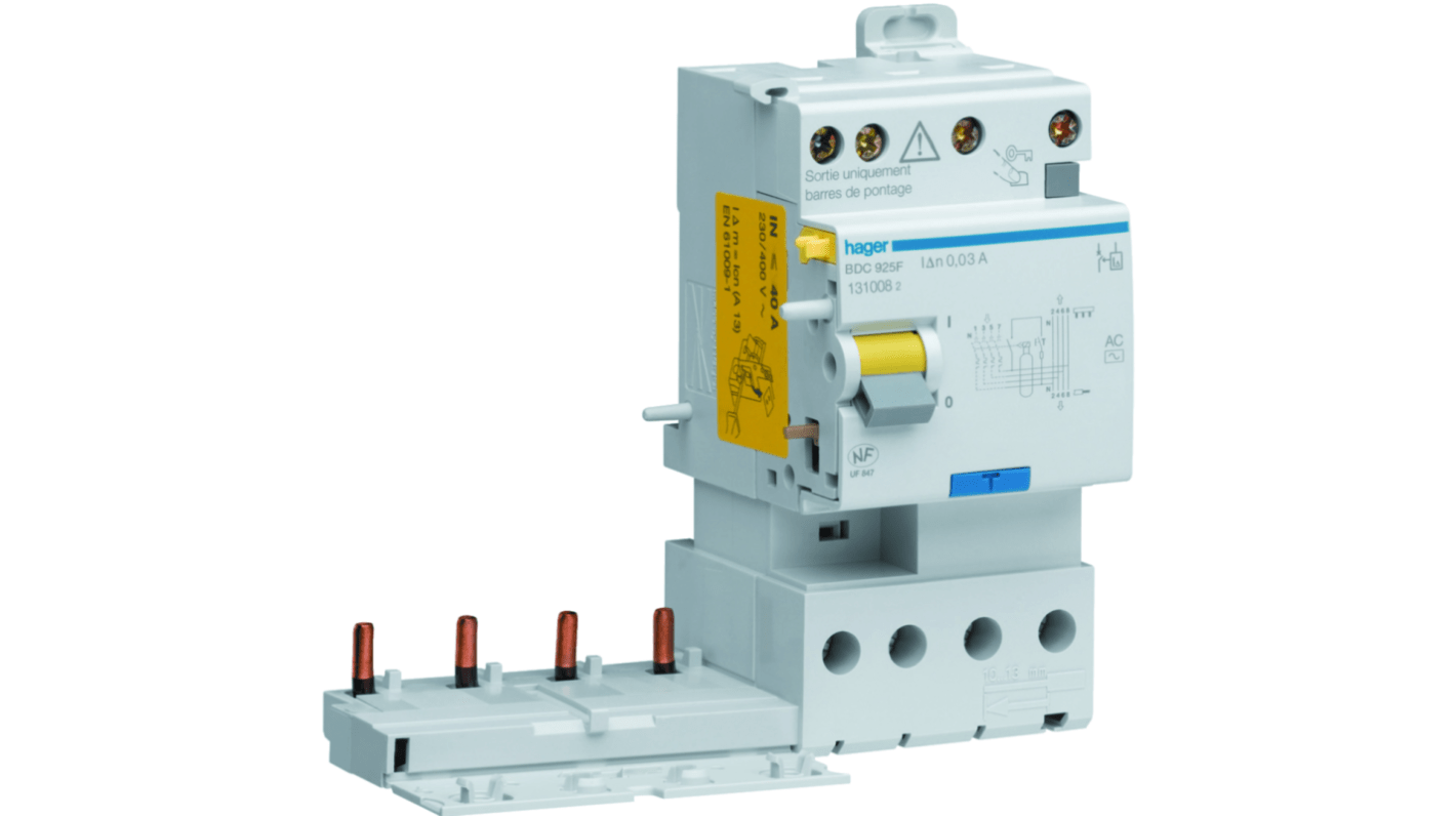 Hager BDC RCCB, 25A, 3P+N Pole, 30mA, Type AC