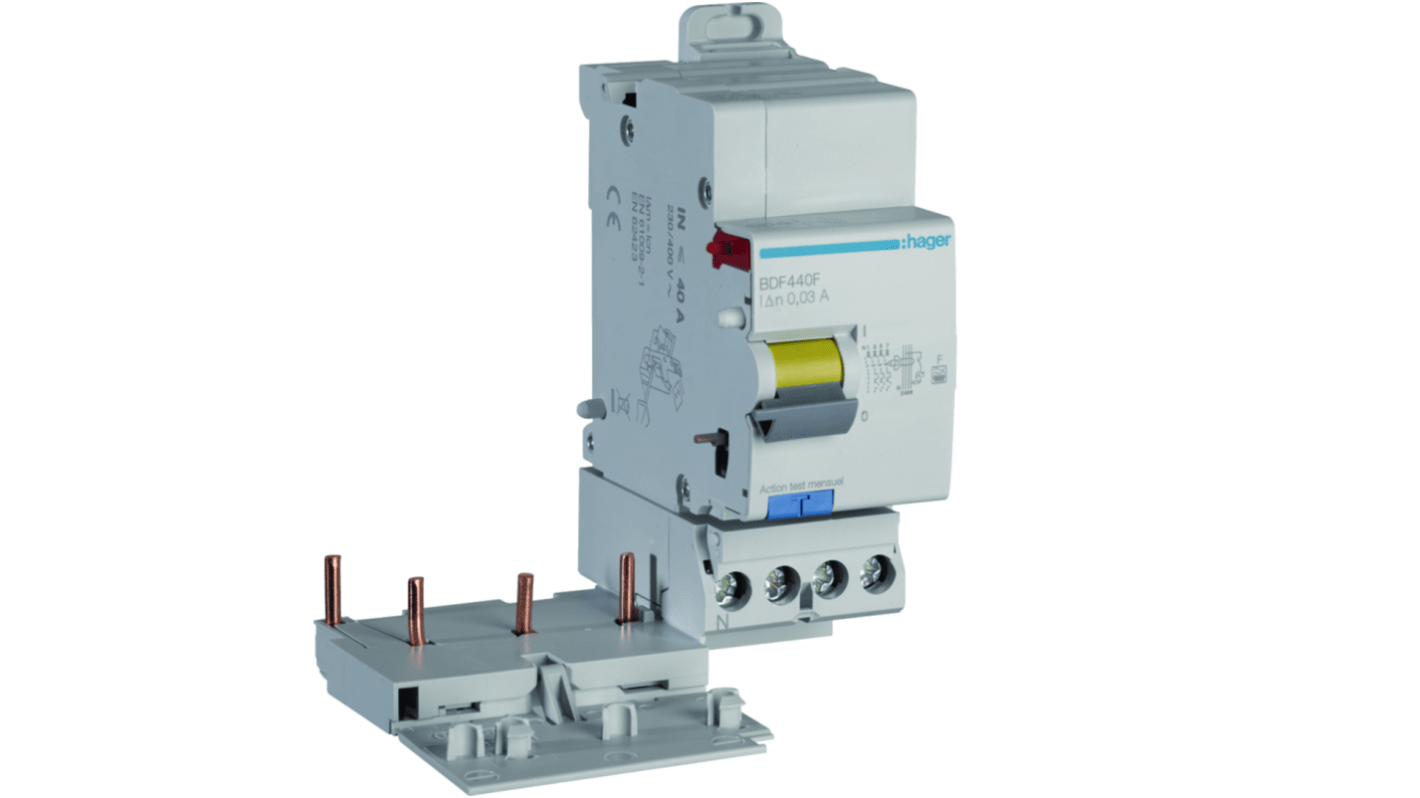 Hager BDF RCCB, 40A, 3P+N Pole, 30mA, Type F