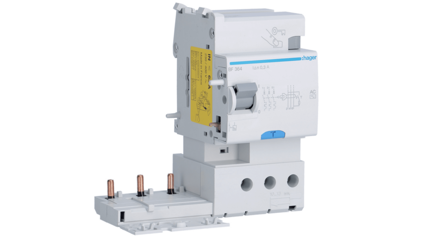 Hager BF RCCB, 63A, 3P Pole, 300mA, Type AC