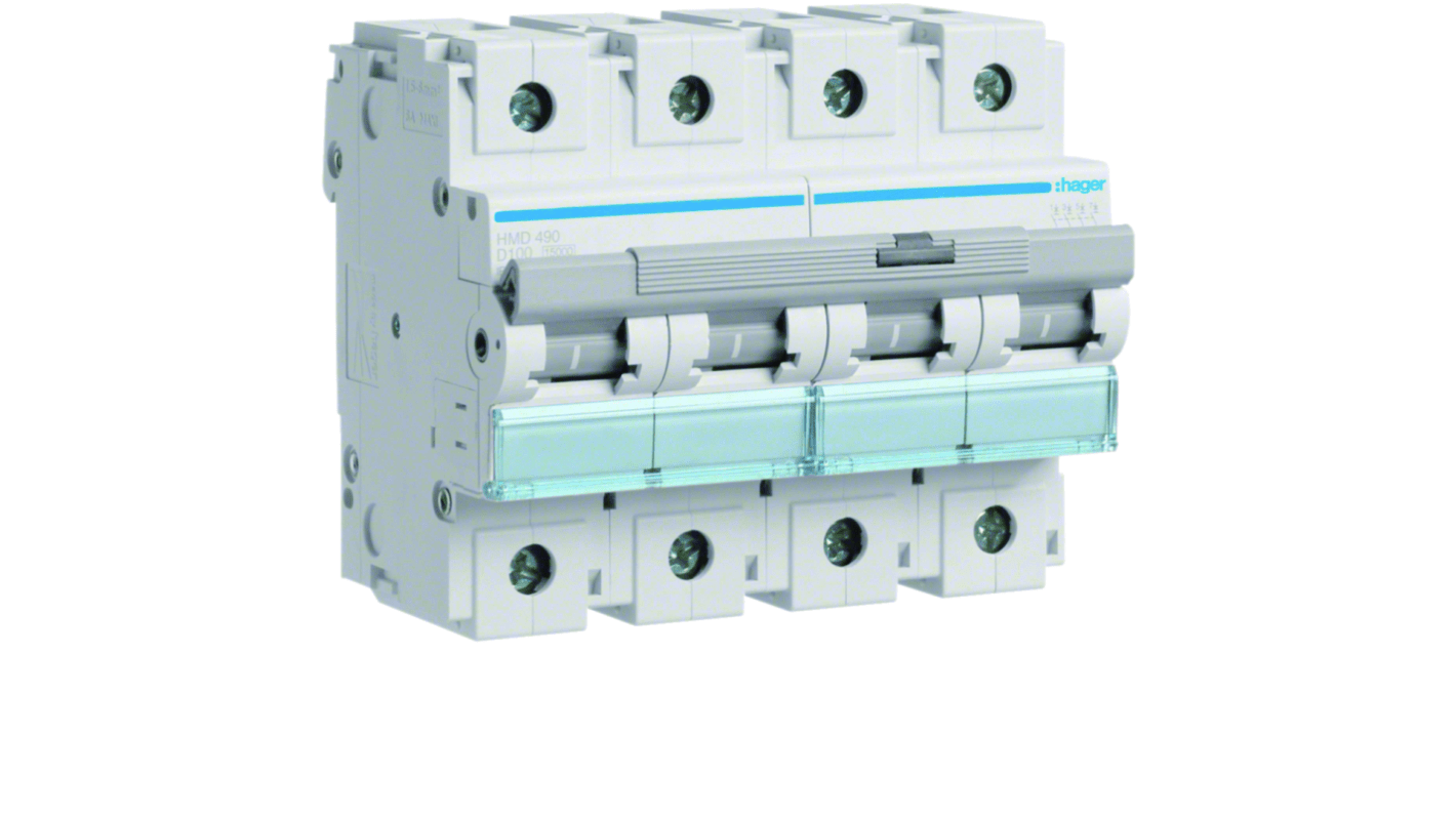 Hager HMD MCB, 4P, 100A, 400V AC, 15 Breaking Capacity