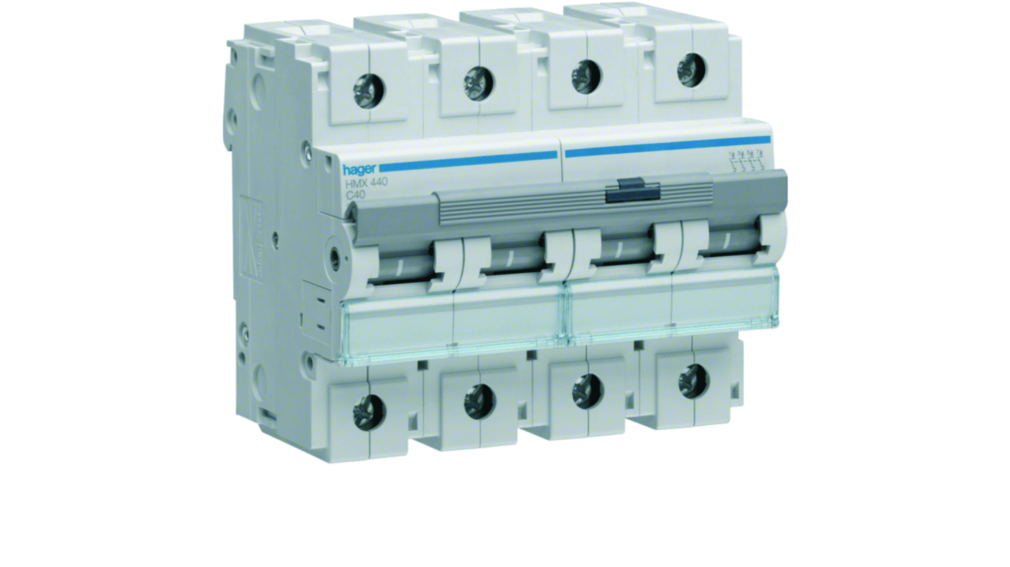 Hager HMX MCB, 4P, 40A, 400V AC, 50 Breaking Capacity