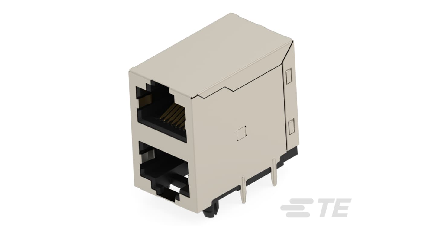 TE Connectivity 25015 Series Female Ethernet Connector, Through Hole, Cat5e Right Angle 2 Port 8 -Way