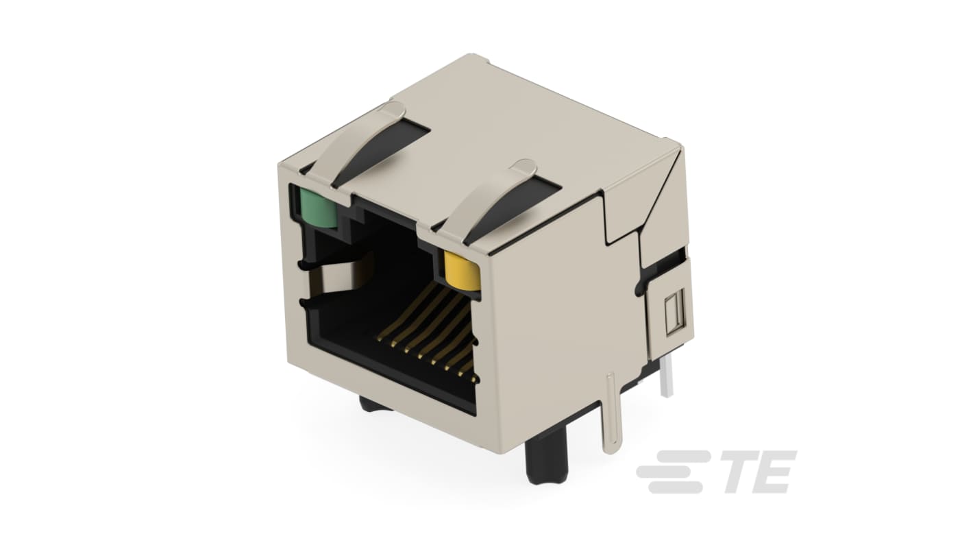 TE Connectivity 25015 Series Female Ethernet Connector, Through Hole, Cat5 Right Angle 1 Port 8 -Way