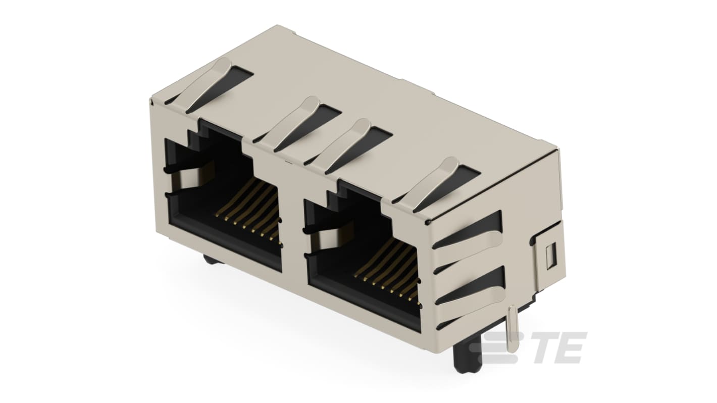 TE Connectivity 25015 Series Female Ethernet Connector, Through Hole, Cat5 Right Angle 2 Port 8 -Way