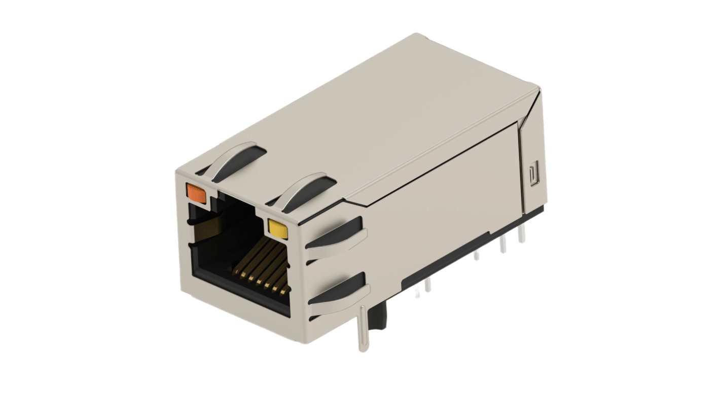 TE Connectivity 24891 Series Female Ethernet Connector, Hole Mount, Cat6 Right Angle 1 Port 8 -Way