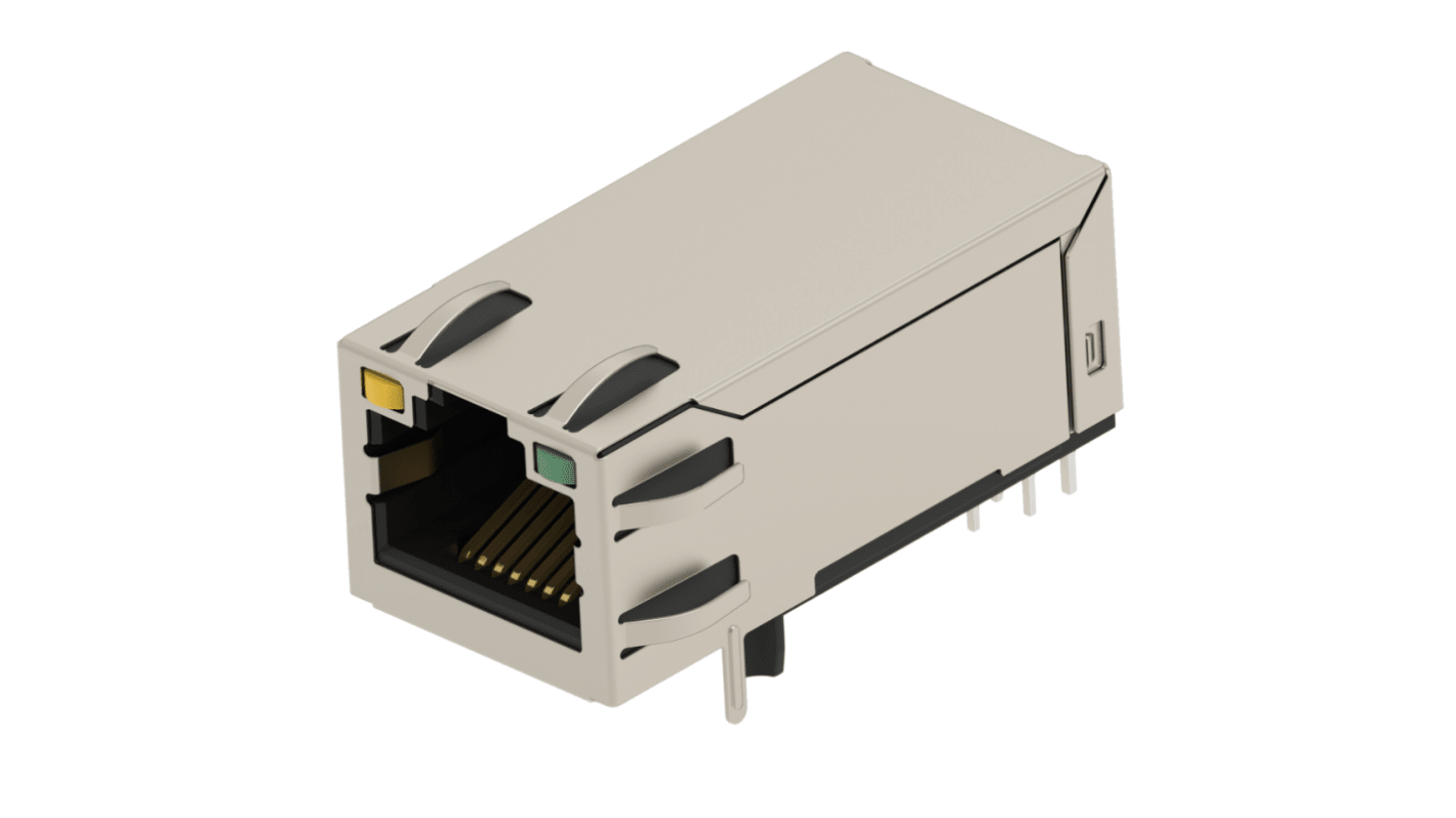 TE Connectivity 24891 Series Female Ethernet Connector, Hole Mount, Cat5 Right Angle 1 Port 8 -Way