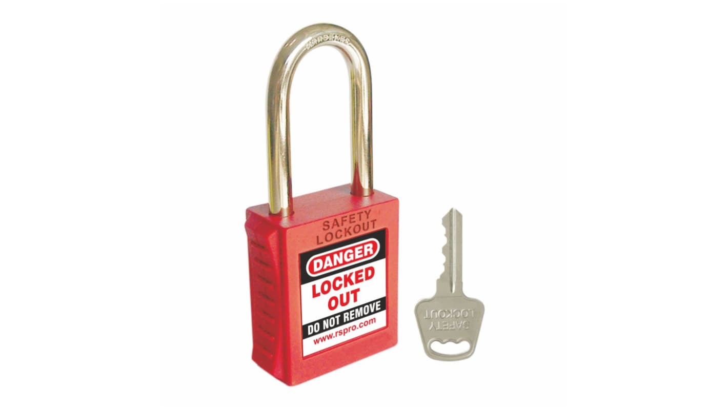 RS PRO Red 1-Lock ABS, Steel Safety Padlocks, 6mm Shackle, 46mm Attachment