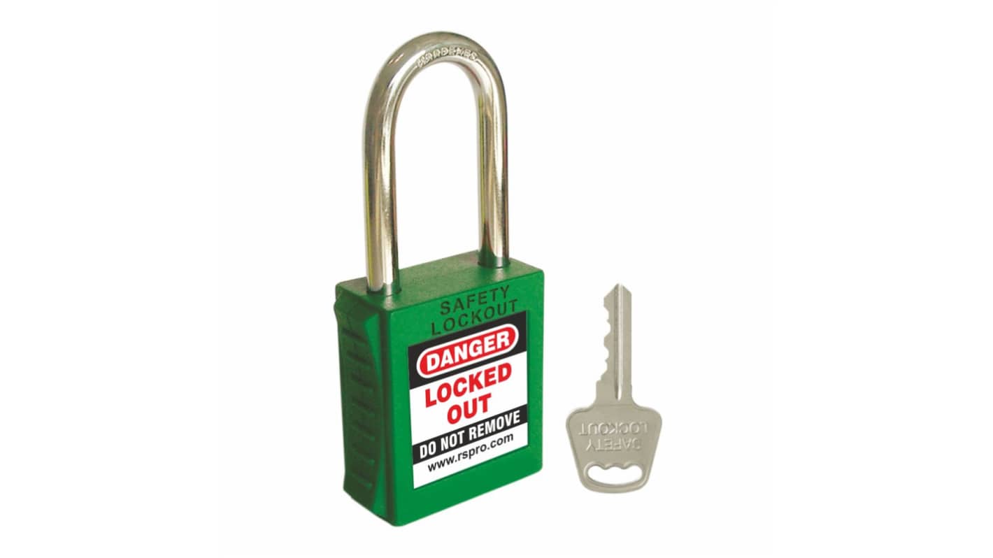 RS PRO Green 1-Lock ABS, Steel Safety Padlocks, 6mm Shackle, 46mm Attachment