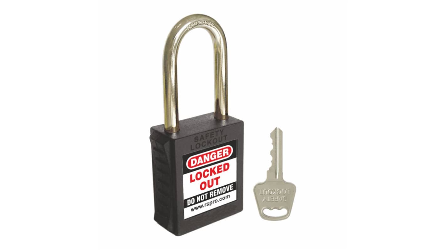 RS PRO Black 1-Lock ABS, Steel Safety Padlocks, 6mm Shackle, 46mm Attachment