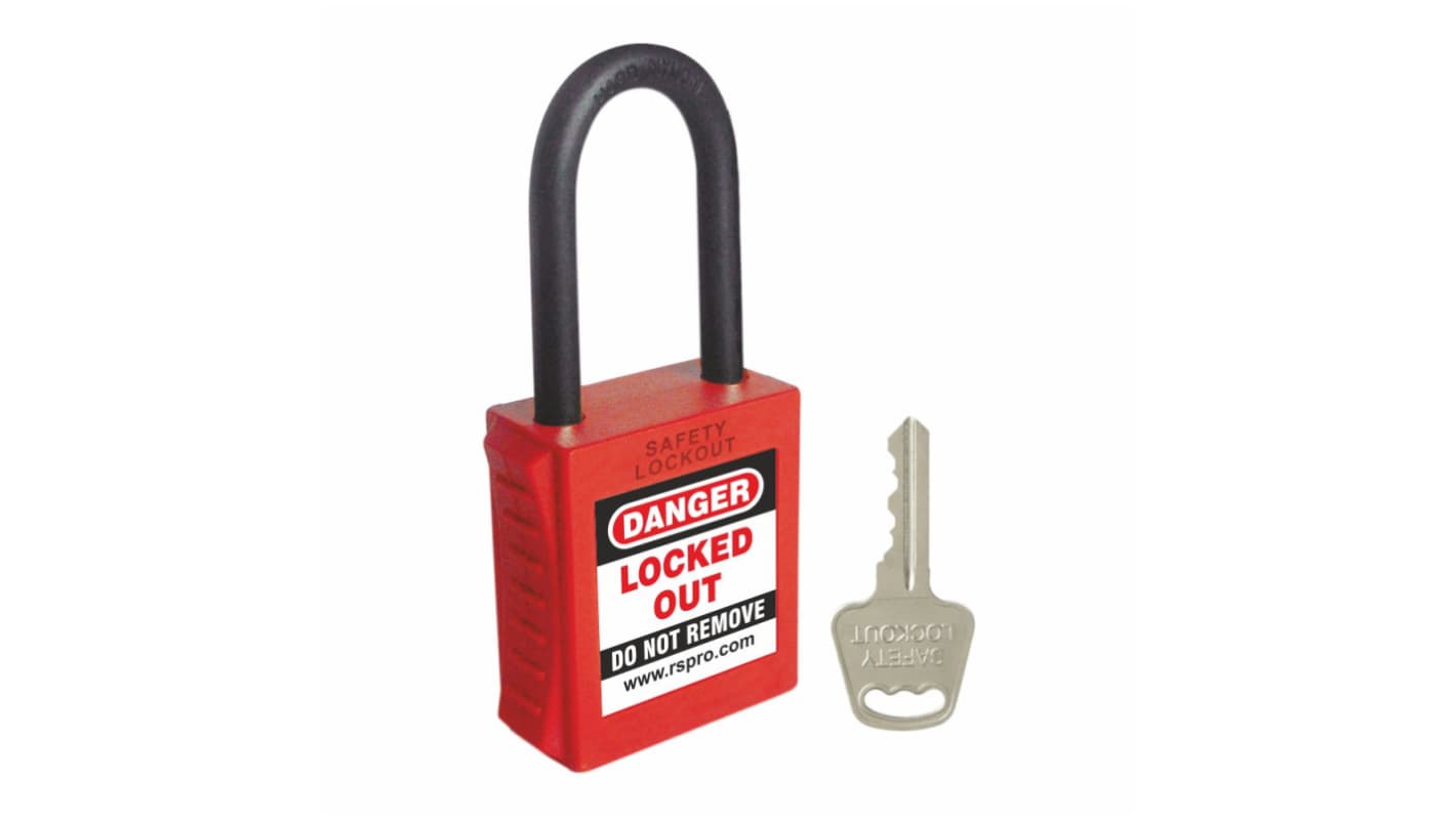 RS PRO Red 1-Lock ABS, Nylon Safety Padlocks, 6mm Shackle, 42mm Attachment
