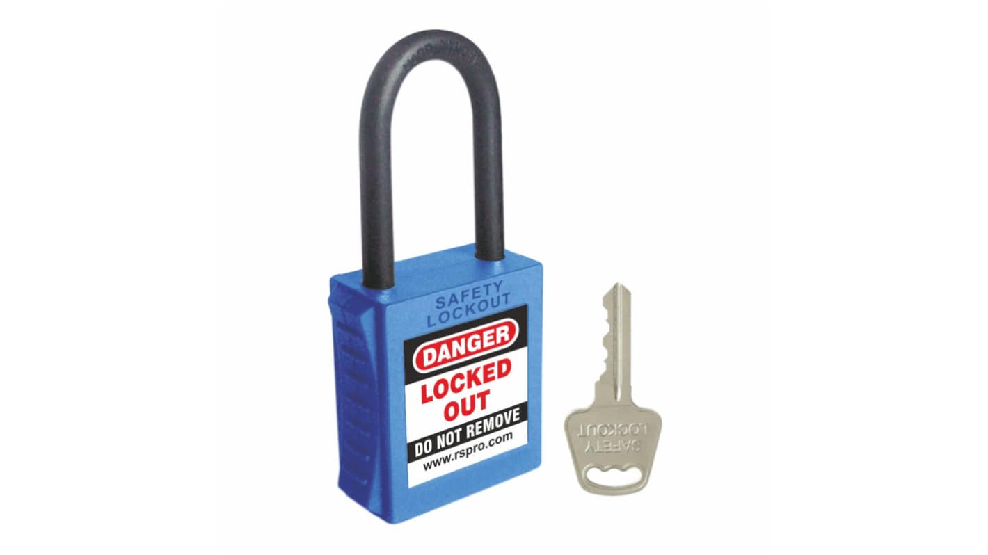 RS PRO Blue 1-Lock ABS, Nylon Safety Padlocks, 6mm Shackle, 42mm Attachment