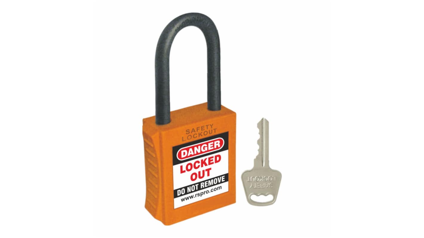 RS PRO Orange 1-Lock ABS, Nylon Safety Padlocks, 6mm Shackle, 42mm Attachment