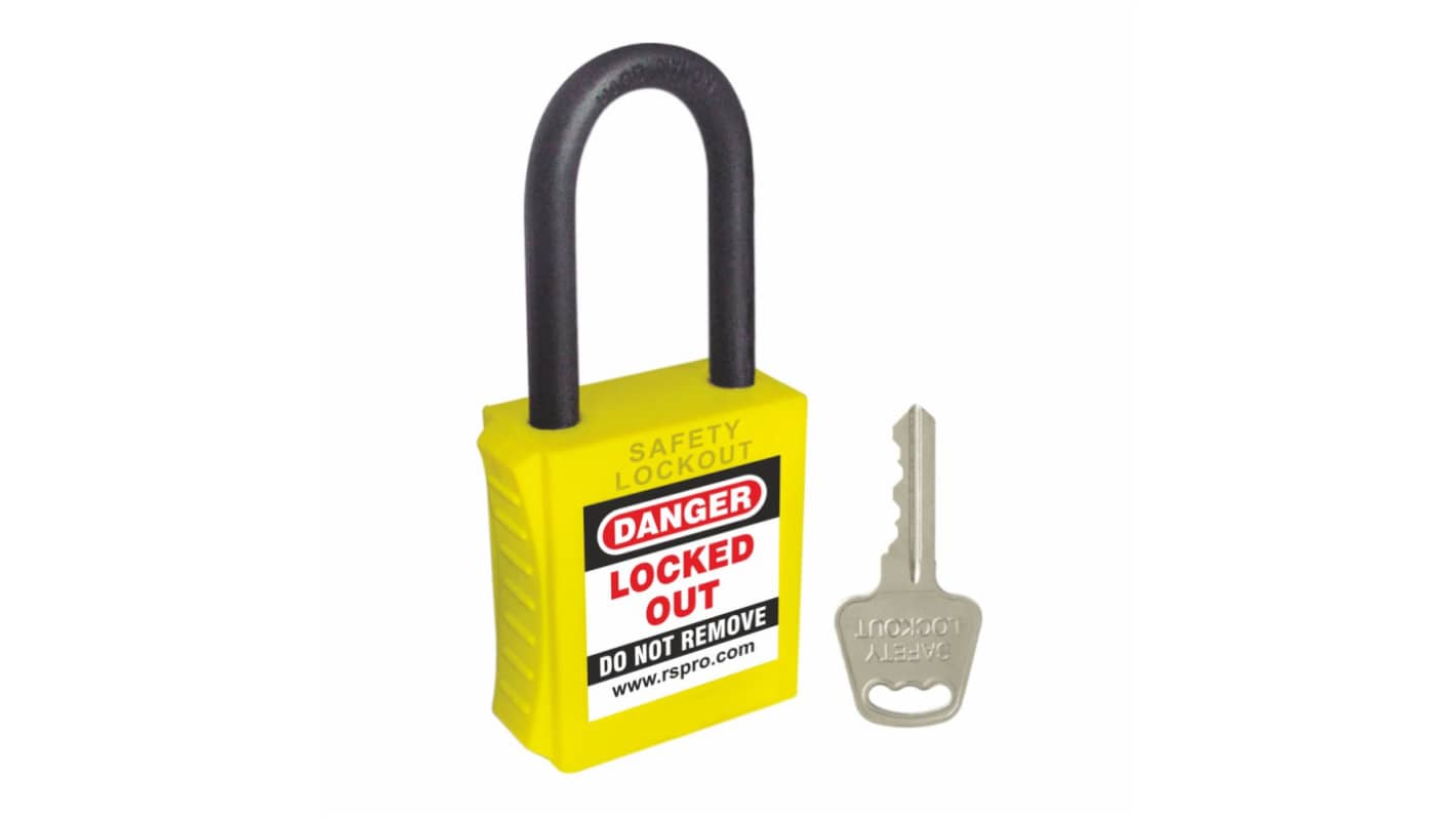 RS PRO Yellow 1-Lock ABS, Nylon Safety Padlocks, 6mm Shackle, 42mm Attachment