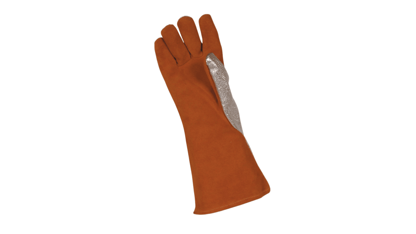 EDC PROTECTION E4554 Orange Leather Mechanical Protection Work Gloves, Aluminised Brontoguard Leather Coating