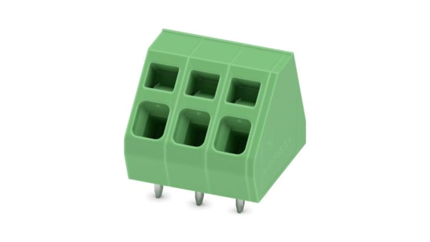 Phoenix Contact PCB Terminal Block, 3-Contact, 5.08mm Pitch, Wave Soldering, 1-Row, Push In Spring Termination