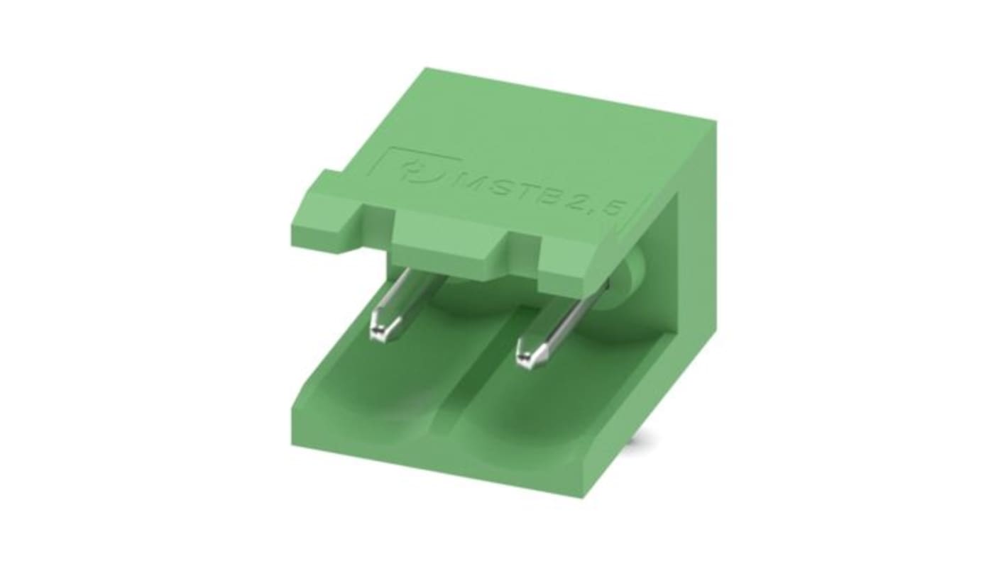 Phoenix Contact Straight Solder Mount PCB Header, 2 Contact(s), 5mm Pitch, 1 Row(s), Shrouded