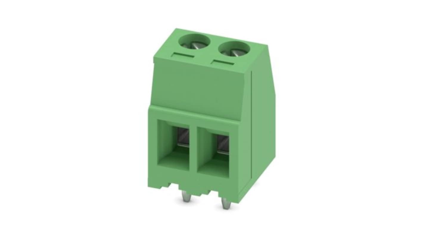 Phoenix Contact PCB Terminal Block, 2-Contact, 3.81mm Pitch, Wave Soldering, 1-Row, Plug In, Screw Termination