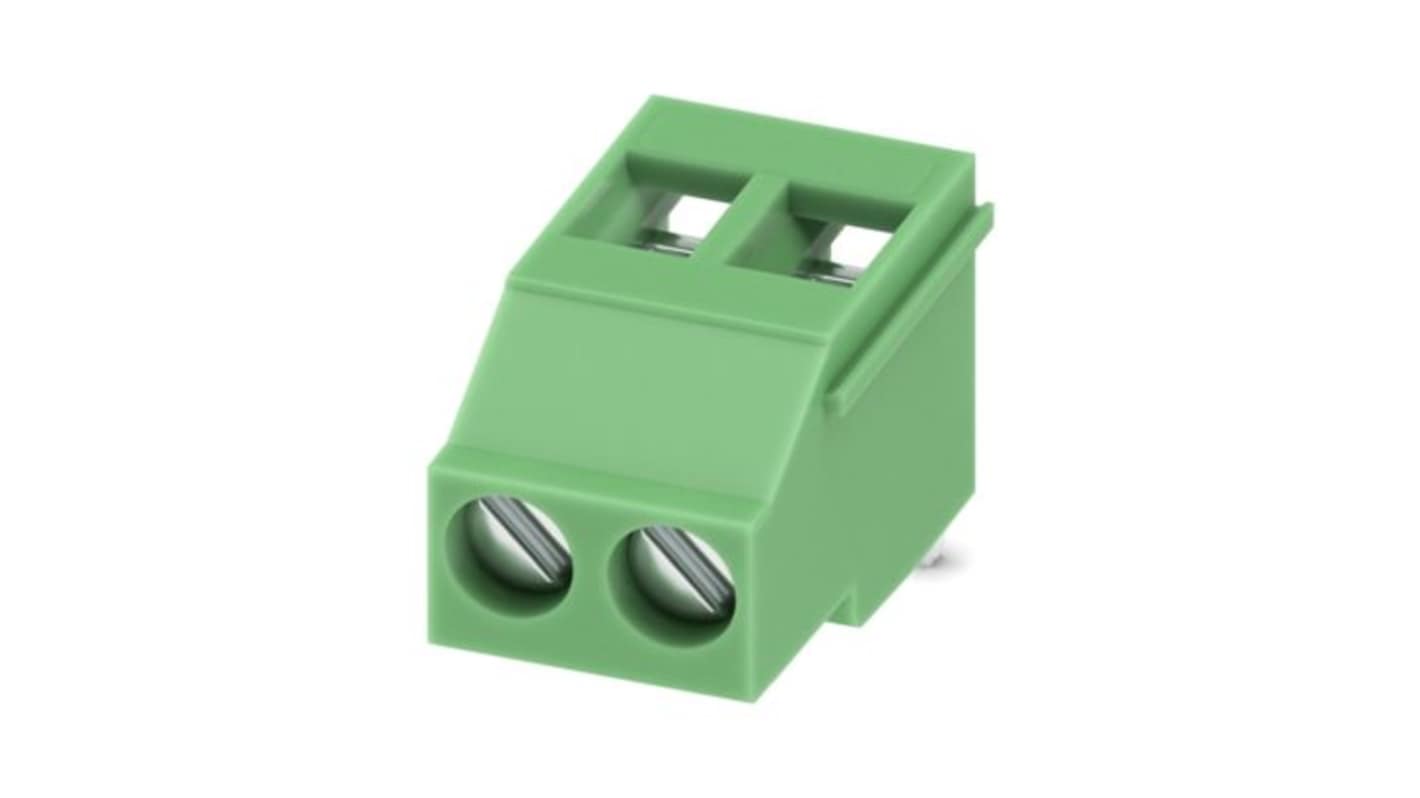 Phoenix Contact PCB Terminal Block, 2-Contact, 5mm Pitch, Wave Soldering, 1-Row, Plug In, Screw Termination