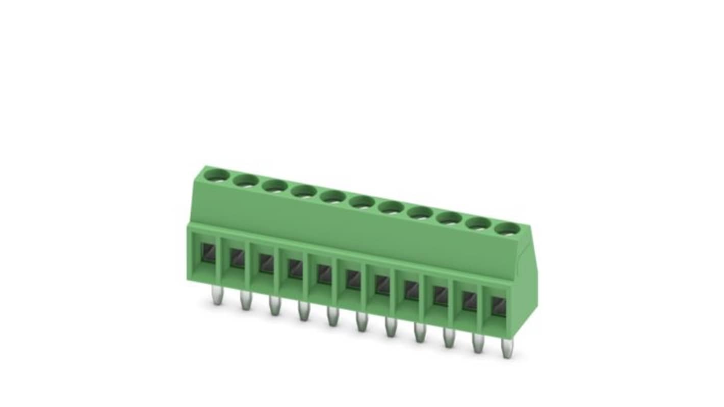 Phoenix Contact PCB Terminal Block, 11-Contact, 2.54mm Pitch, Wave Soldering, 1-Row, Plug In, Screw Termination
