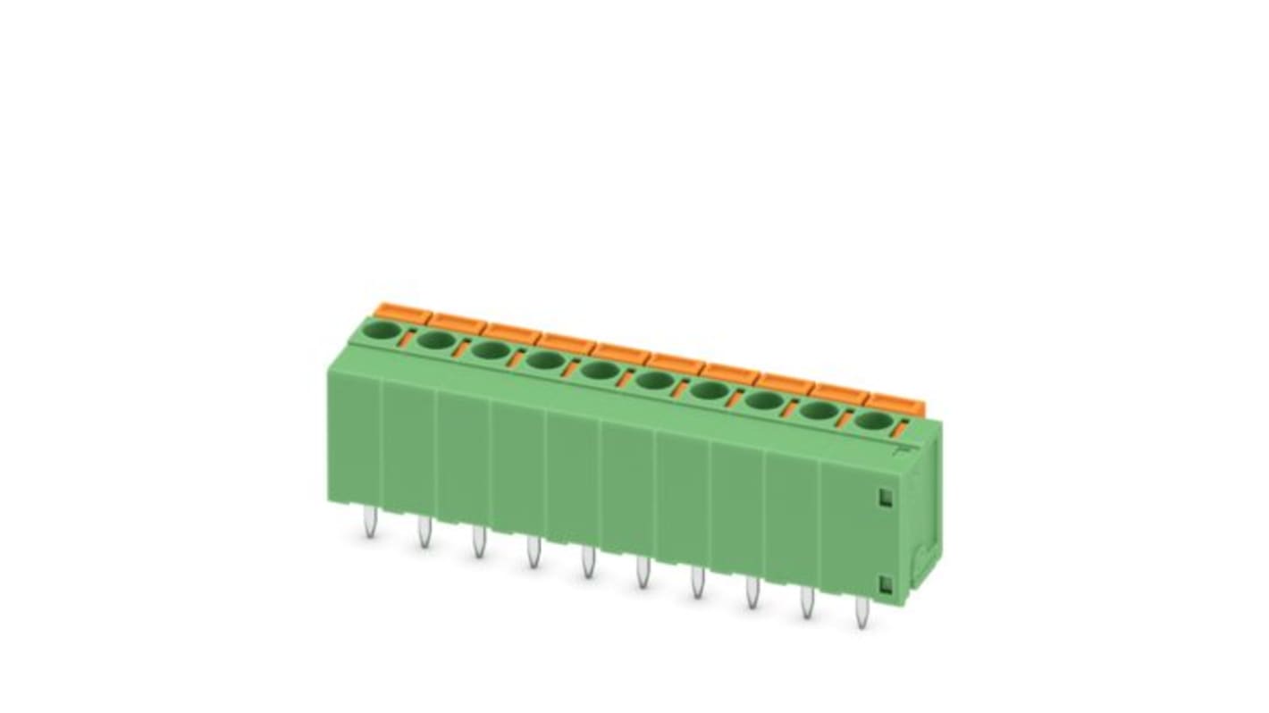 Phoenix Contact PCB Terminal Block, 4-Contact, 10.16mm Pitch, Wave Soldering, 1-Row, Push In Spring Termination