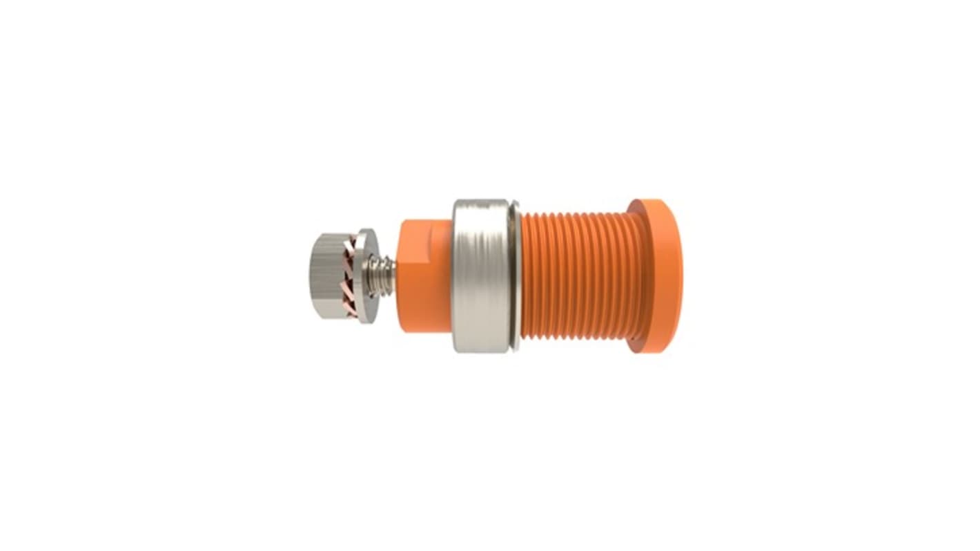 Schutzinger Orange Female Banana Connector, 4 mm Connector, M4 Thread Termination, 32A, 1kV, Nickel Plating