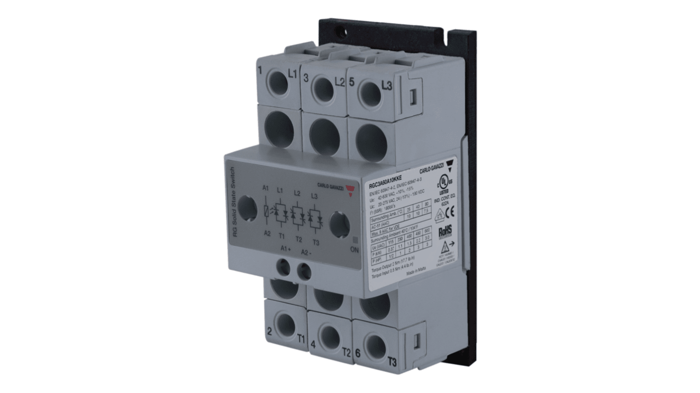 Carlo Gavazzi RGC1P Series Solid State Relay, 37 A Load, DIN Rail or Panel, 660 V ac Load, 32 Vdc Control