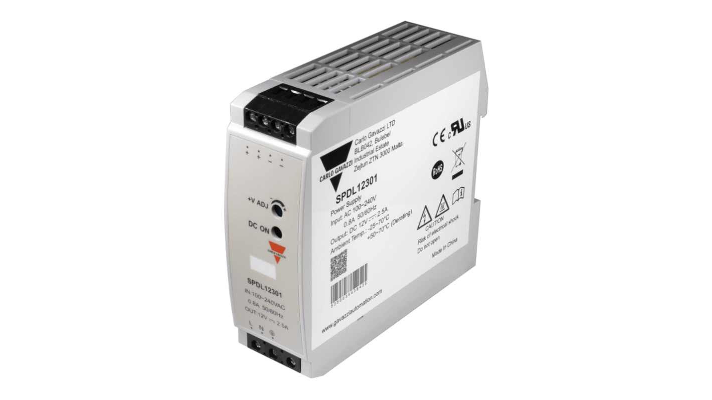 Carlo Gavazzi Switching Power Supply, SPDL12301, 12V, 2.5A, 30W, 1 Output, 100 → 240V dc Input Voltage