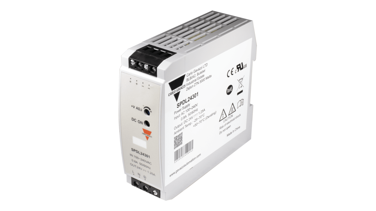 Carlo Gavazzi Switching Power Supply, SPDL24301, 24V, 1.25A, 30W, 1 Output, 100 → 240V dc Input Voltage
