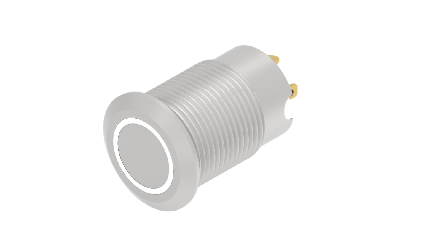 TE Connectivity AV 12 Series Illuminated Push Button Switch, Momentary, Screw Mount, 12mm Cutout, SPST, White LED, 24V,