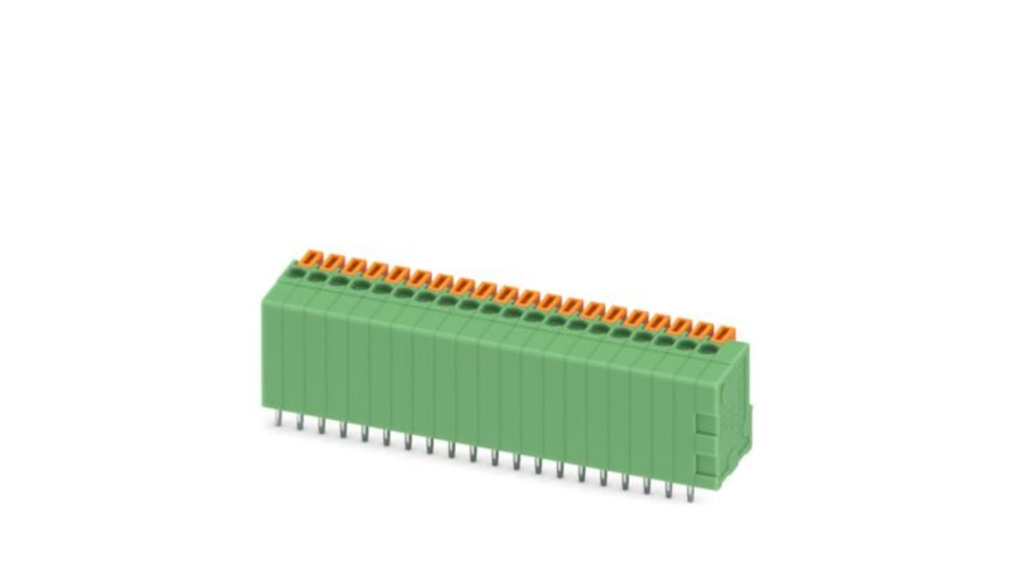 Phoenix Contact PCB Terminal Block, 20-Contact, 2.54mm Pitch, Wave Soldering, 1-Row, Push In Spring Termination