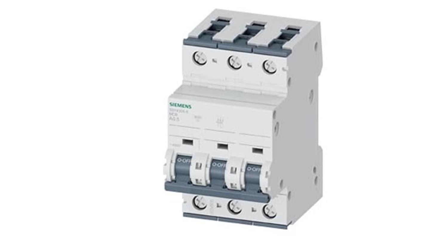 Siemens SENTRON 5SY4 MCB, 3P, 500mA, Type A, 400V AC, 72V DC, 35 kA Breaking Capacity