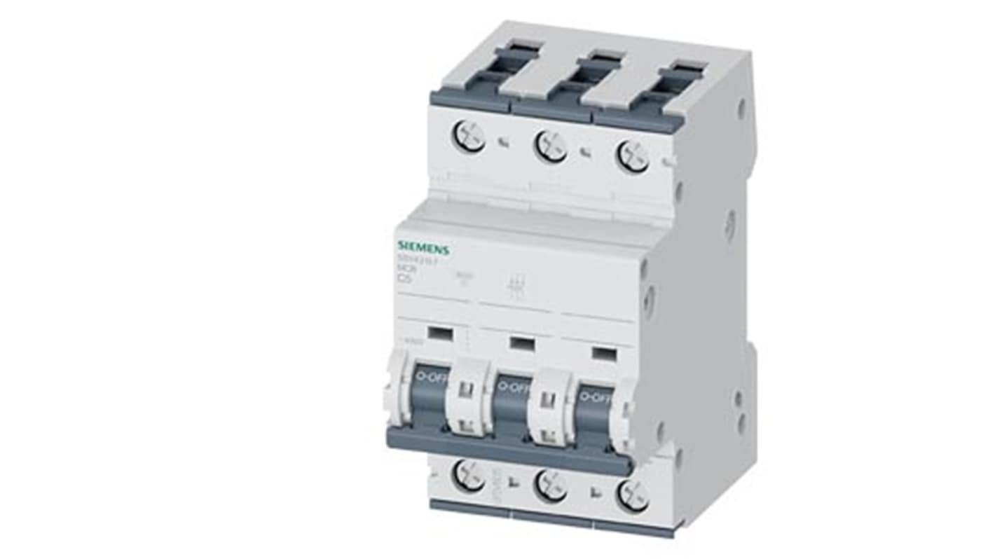 Siemens C型MCB, 3极, 35 kA分断, 5A, 400VAC, 60VDC, 5SY4系列