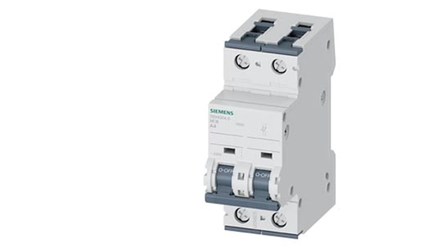 Siemens A型MCB, 2极, 35 kA分断, 4A, 230VAC, 60VDC, 5SY4系列