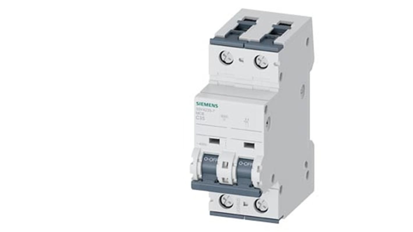 Siemens SENTRON 5SY4 MCB, 2P, 35A Curve C, 400V AC, 60V DC, 15 kA Breaking Capacity
