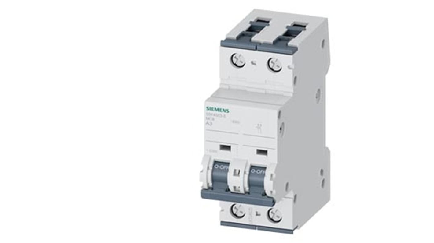 Siemens SENTRON 5SY4 MCB, 2P, 3A, Type A, 230V AC, 60V DC, 35 kA Breaking Capacity