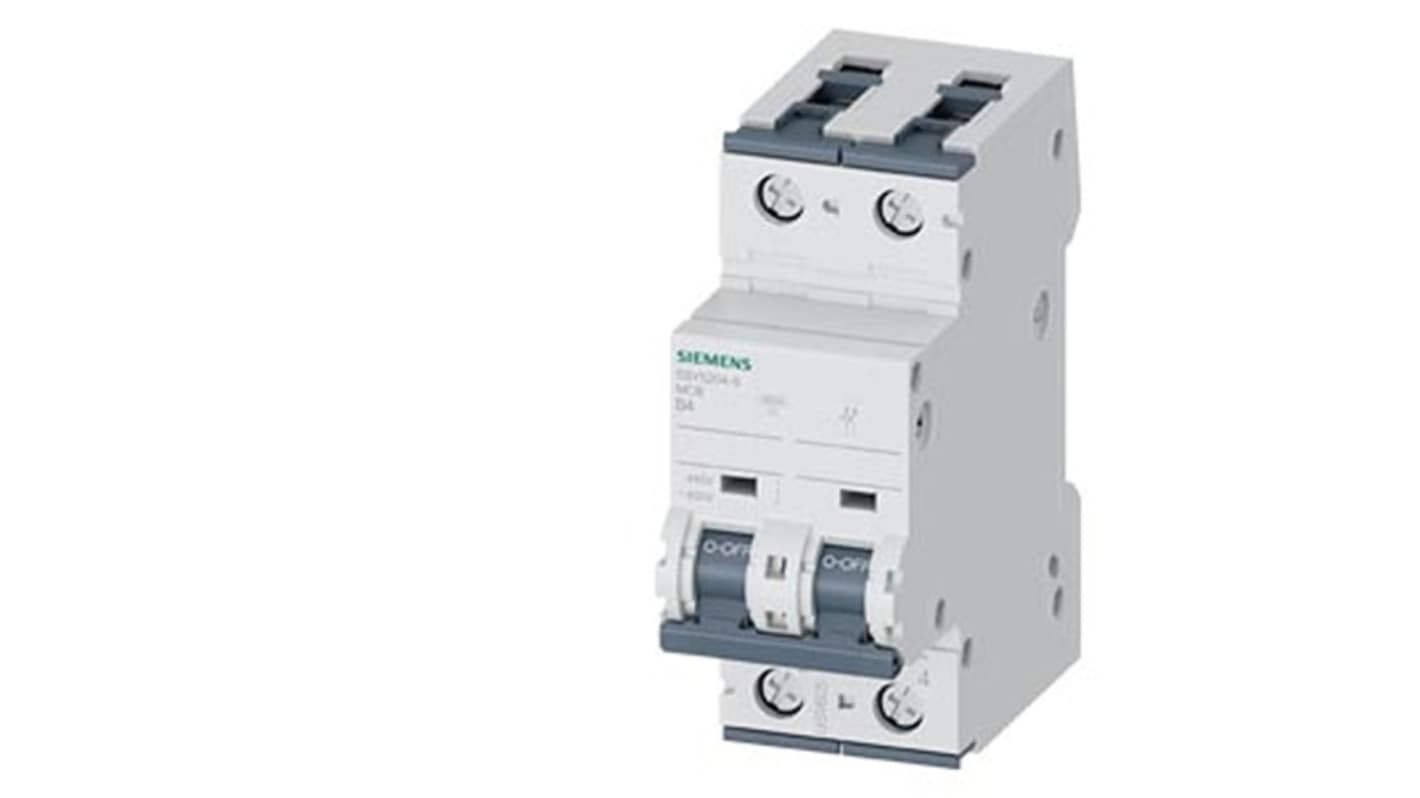 Siemens SENTRON 5SY5 MCB, 2P, 4A Curve B, 400V AC, 440V DC, 15 kA Breaking Capacity