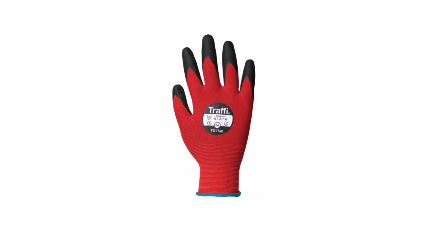 Traffi Traffi Red Nylon Cold Resistant, Heat Resistant Work Gloves, Size 8, Nitrile Foam Coating
