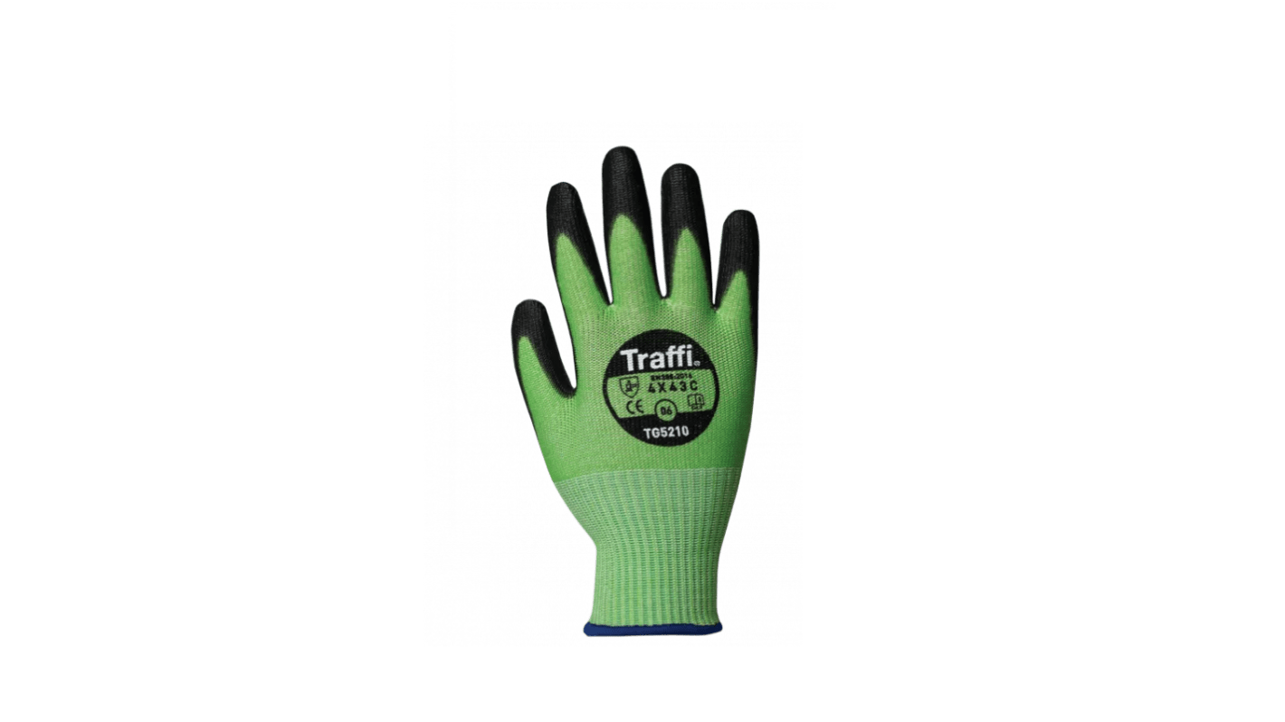 Traffi HPPE, 尼龙, 聚酯纤维劳保手套, 尺寸9, 绿色, 用于耐磨, 耐化学, 耐寒, 耐热