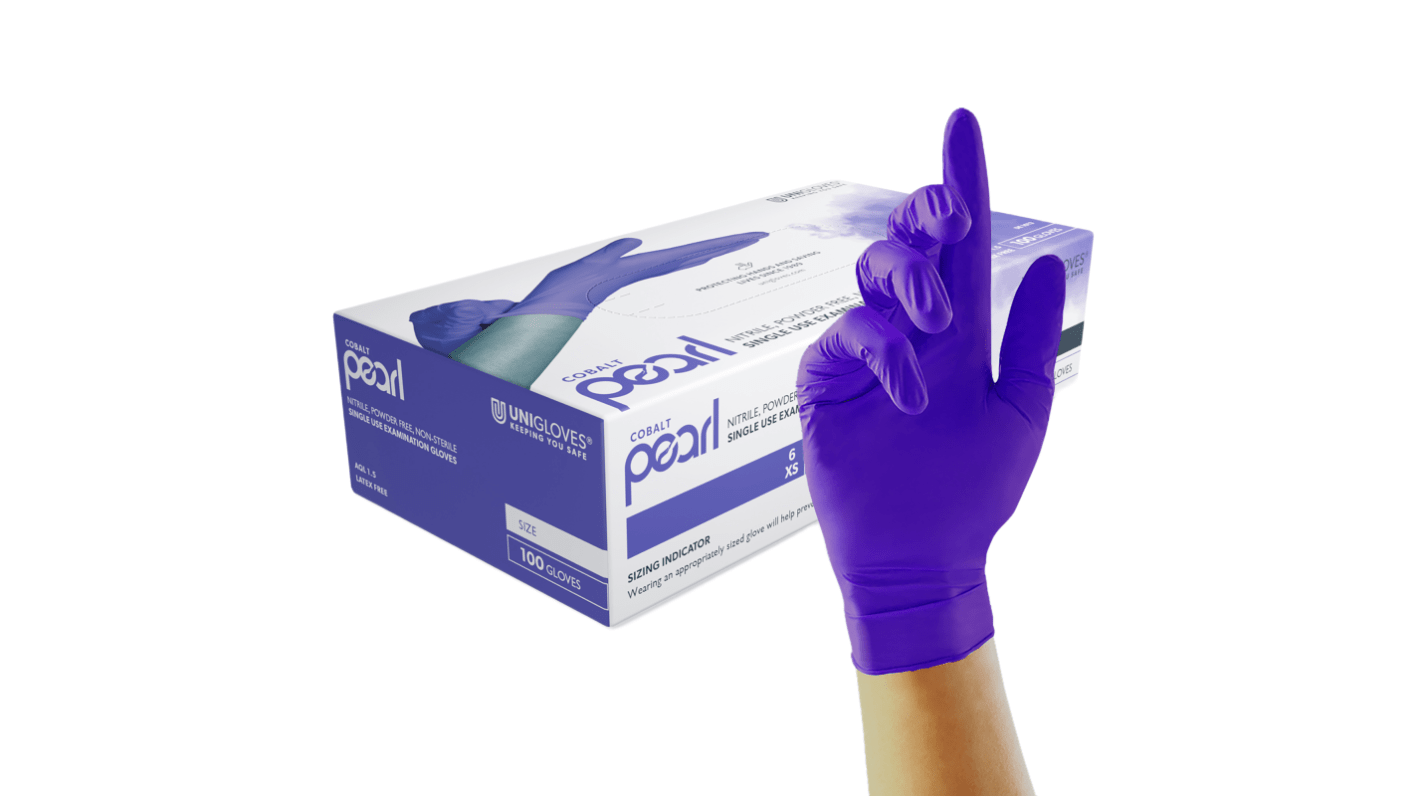 Unigloves Pearl GP Blue Powder-Free Nitrile Disposable Gloves, Size Medium, 100Gloves per Pack