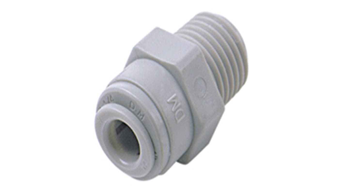 Norgren Pneufit D Series Push-in Fitting, Push In 1/4 in to NPT 1/4 Male, Threaded Connection Style, D24250428