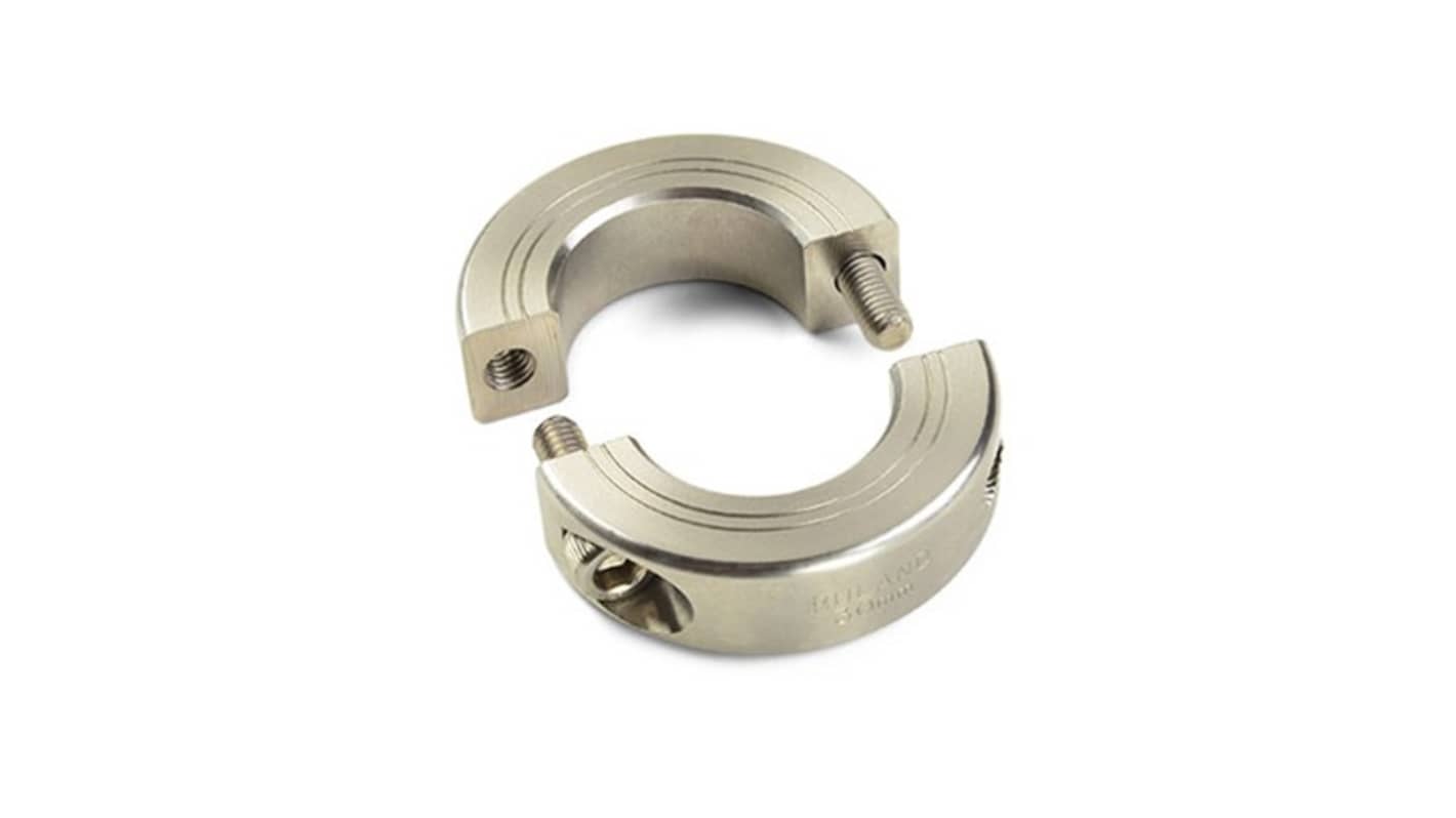 Ruland Shaft Collar, Two Piece, Clamp, Bore 34mm, OD 57mm, W 15mm, 303 Stainless Steel