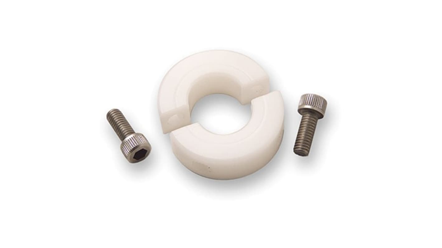 Ruland Shaft Collar, Two Piece, Clamp, Bore 24mm, OD 45mm, W 15mm, Plastic