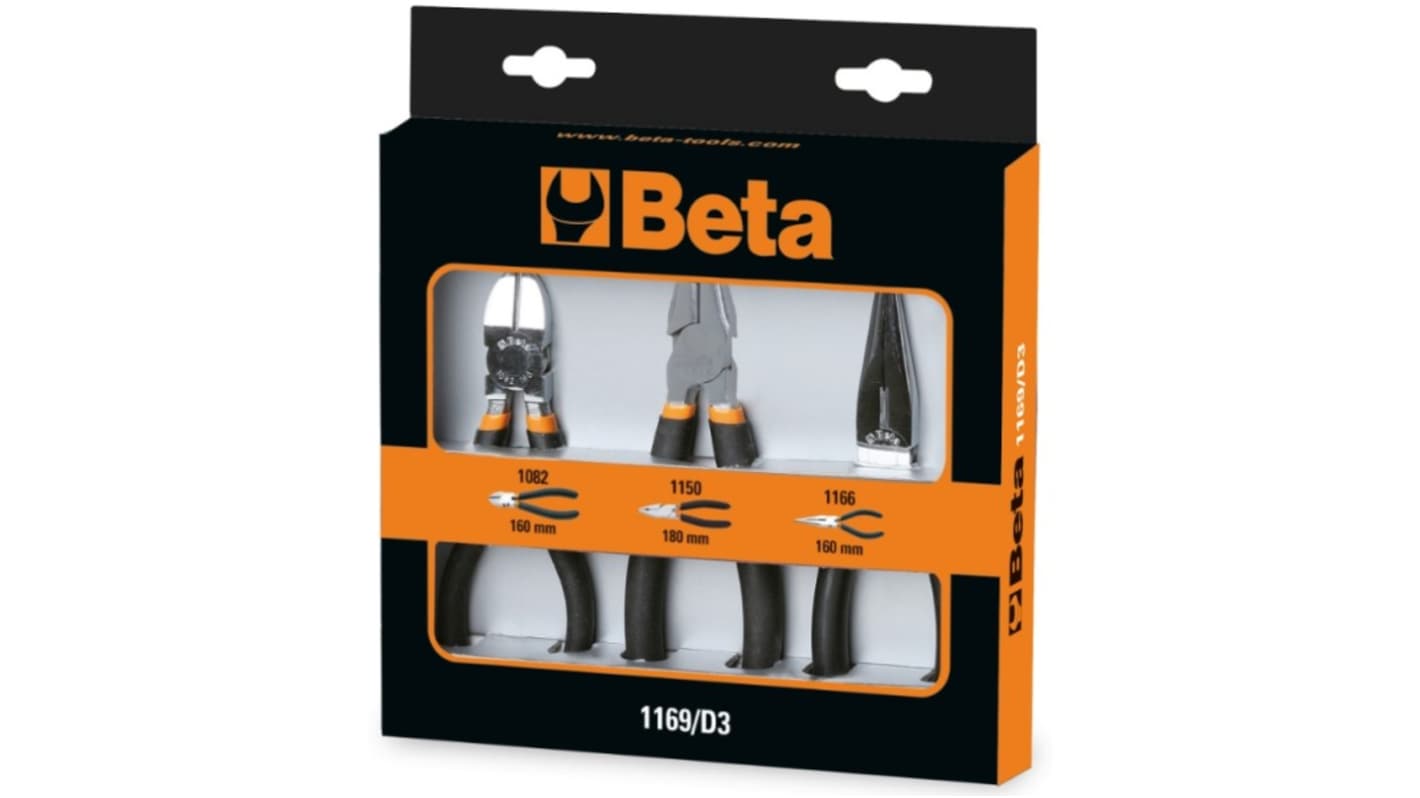 BETA 1169/D3 3-Piece Plier Set, Straight Tip, 160 → 180 mm Overall