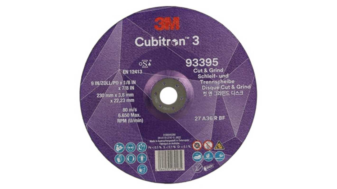 3M 93395 Ceramic Cutting Disc, 230mm x 3.8mm Thick, 36+ Grade, 10 in pack