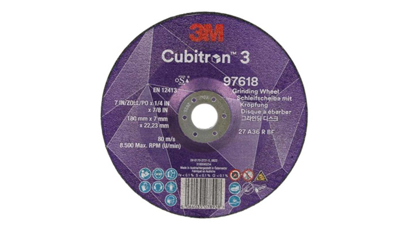 3M 97618 Ceramic Grinding Disc, 180mm x 7mm Thick, 36+ Grade