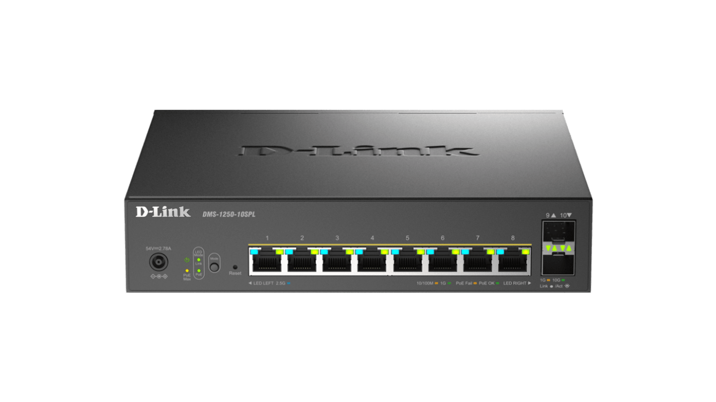 D-Link DMS-1250-10SPL/E, Managed 10 Port Network Switch With PoE RJ-45
