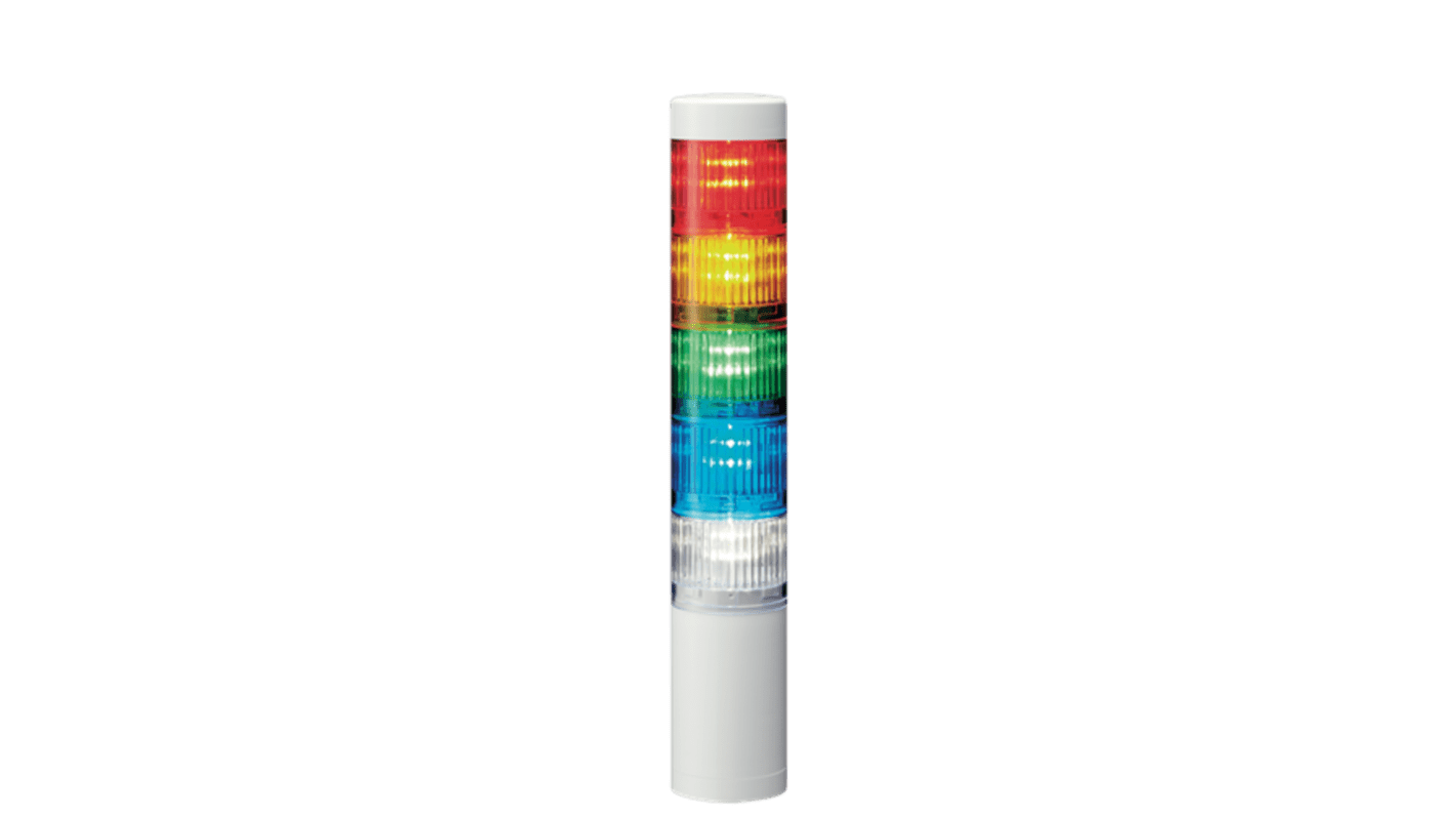 Patlite LR5 Series Amber, Blue, Green, Red, White Signal Tower, 5 Lights, 24 V dc, Direct Mount