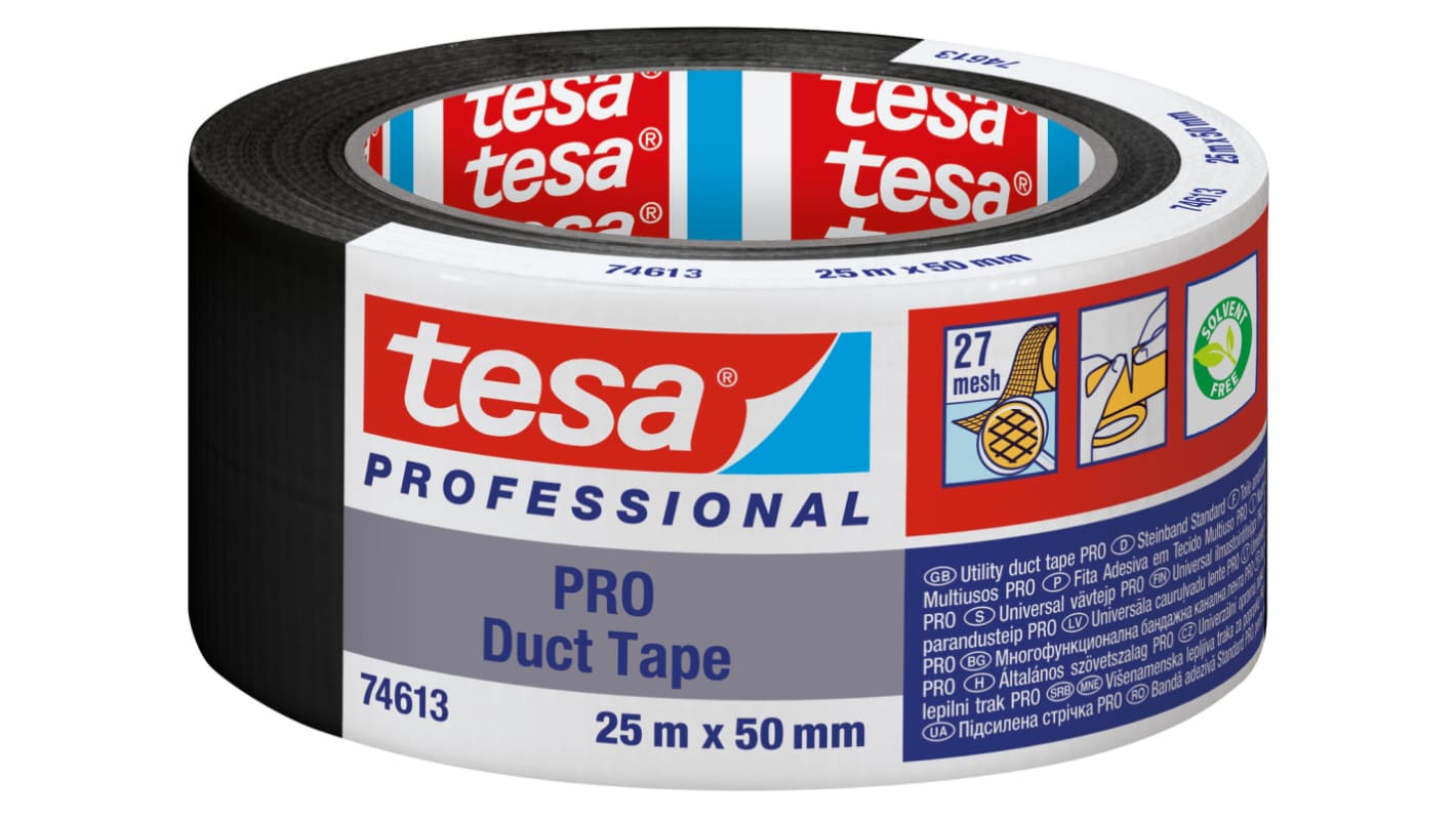 Tesa Tesa PRO 74613 Duct Tape 74613-00000-15 Duct Tape, 25m x 50mm, Black
