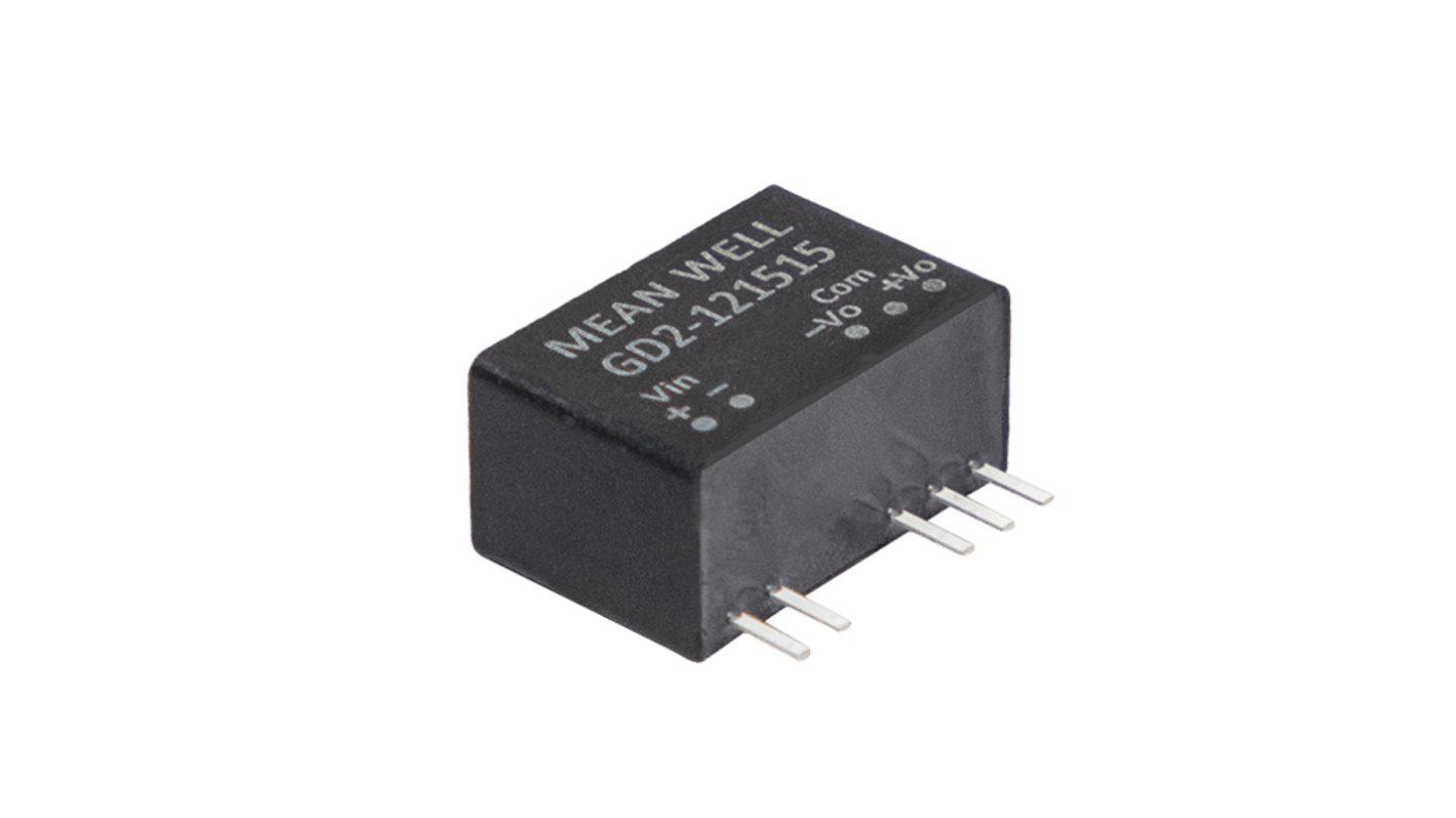 MEAN WELL GD2 DC-DC Converter, 20/-5V dc/ ±8 → 80mA Output, 21.6 → 26.4 V dc Input, 2W, Surface Mount,